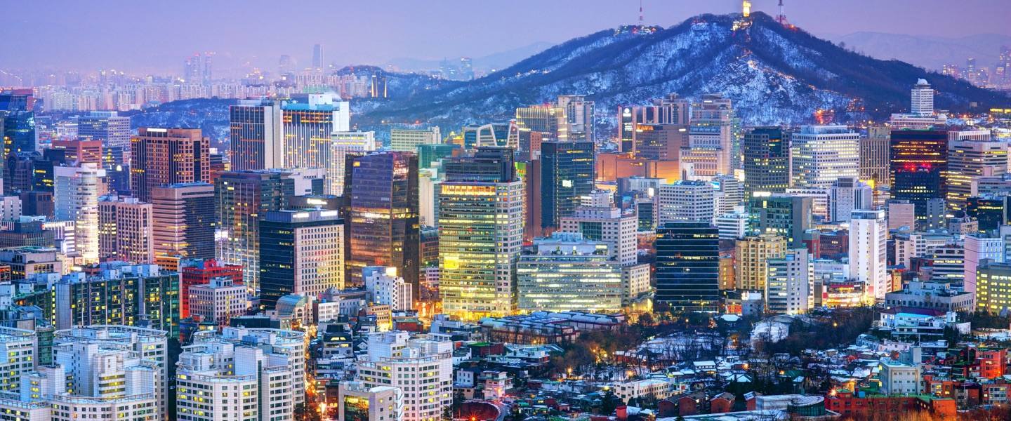 Seoul skyline at dusk with Namsan and N Seoul Tower behind, teaching jobs in Seoul